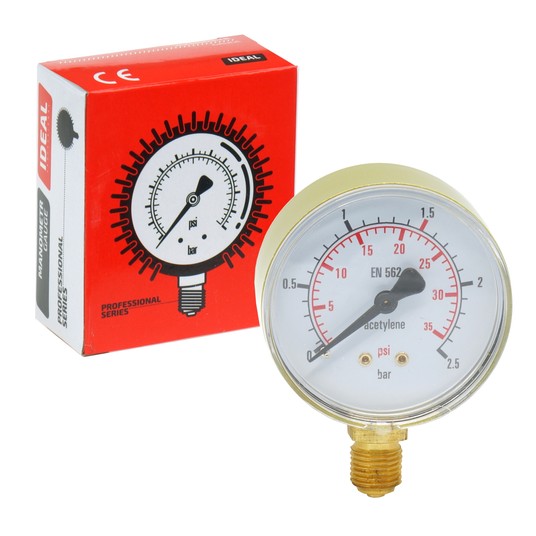 Manometr niskiego ciśnienia ACETYLEN 0-2,5 bar fi 62 mm -zdjęcie numer 1
