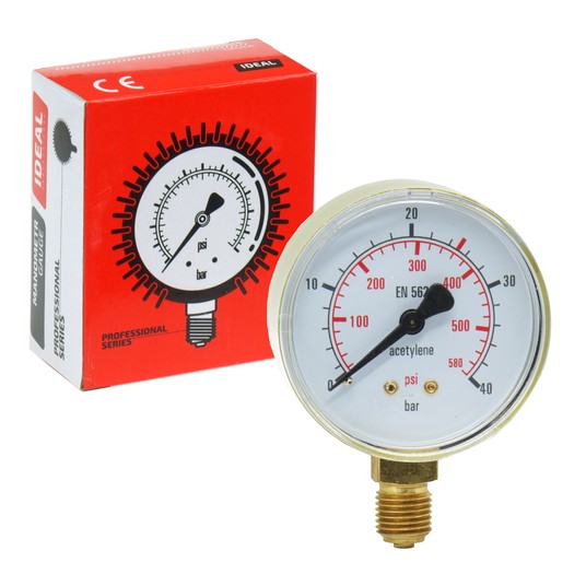 Manometr wysokiego ciśnienia ACETYLEN 0-40 bar fi 62 mm -zdjęcie numer 1